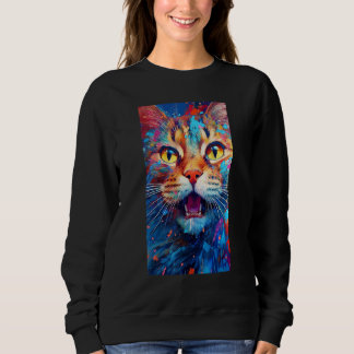 Colorful Cat with Yellow Eye Cat Graphic Cat Cat Sweatshirt