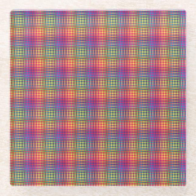 Colorful Checker Abstract Pattern Glasuntersetzer (Vorderseite)