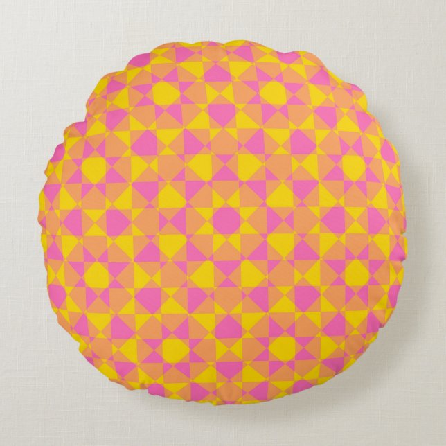 Colorful Checker Diamond Plaid Pattern Rundes Kissen (Vorderseite)