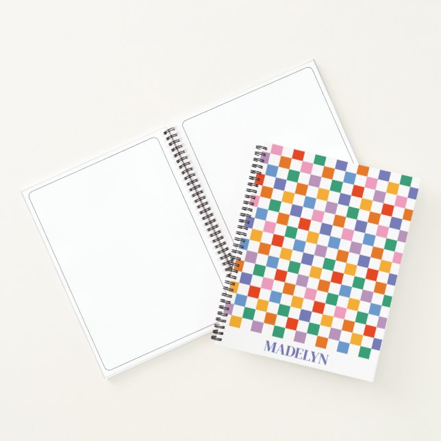 colorful checkered pattern custom monogram name  notizbuch (Innenseite)
