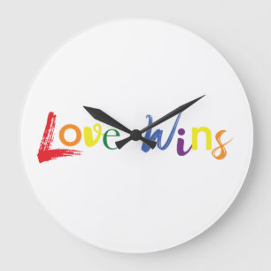 Colorful, cheerful, creative design of Love Wins Große Wanduhr