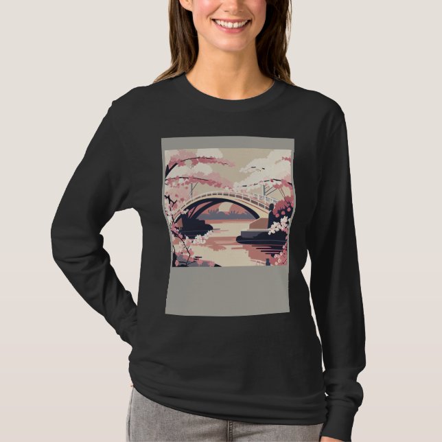 Colorful Cherry Blossom Bridge Vibrant T-Shirt (Vorderseite)