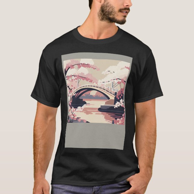 Colorful Cherry Blossom Bridge Vibrant T-Shirt (Vorderseite)
