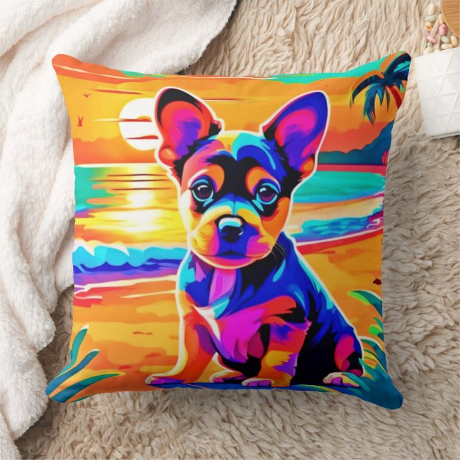 Colorful Chihuahua Puppy auf Sunset Beach Kissen (Decke)