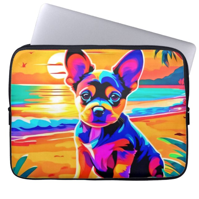Colorful Chihuahua Puppy auf Sunset Beach Laptopschutzhülle (Vorderseite)