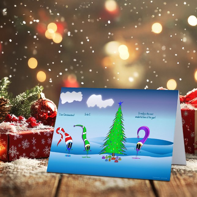 Colorful Christmas Cartoon Karte (Take a look at this most excellent cartoon Christmas card!)
