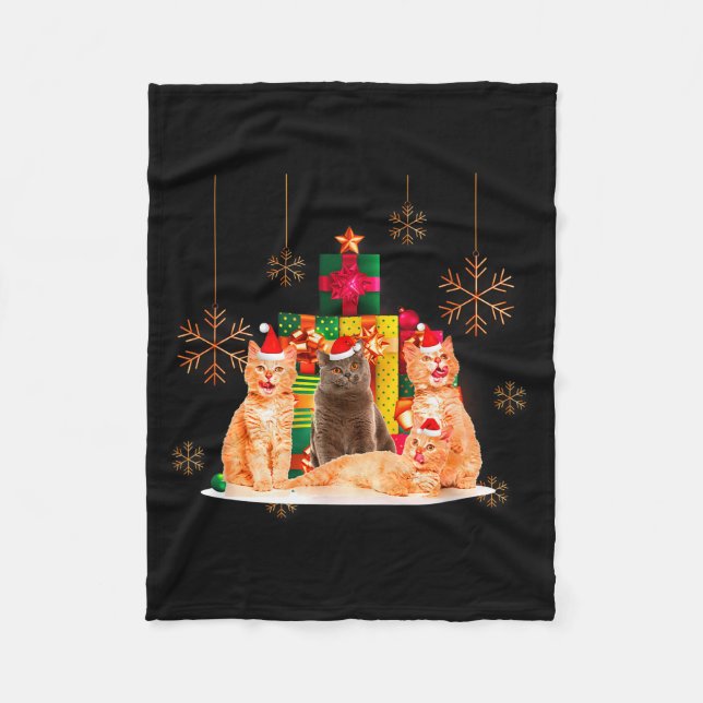 Colorful Christmas Lights Cat Christmas Pajamas Ch Fleecedecke (Vorderseite)