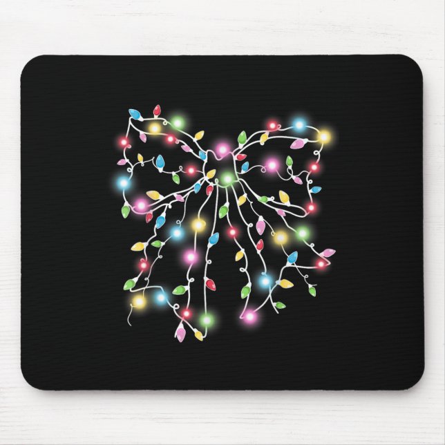 Colorful Christmas Lights Coquette Bow Holiday Wom Mousepad (Vorne)