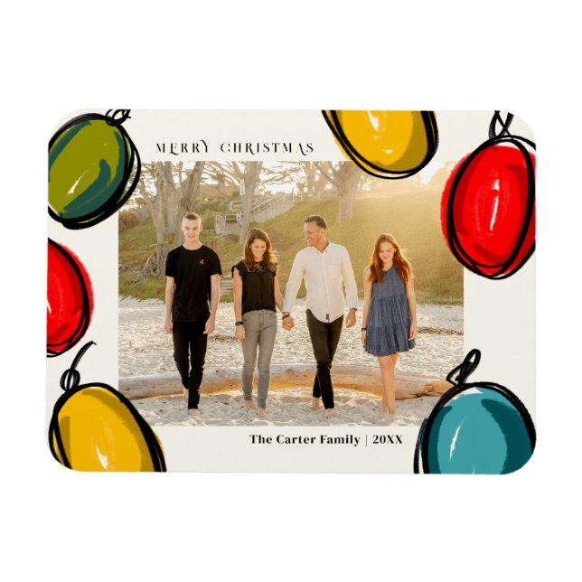 Colorful Christmas Ornaments Family Photo Holiday Magnet (Horizontal)