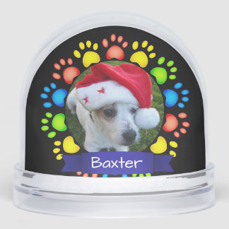 Colorful Christmas Paws Custom Pet Photo Schneekugeln