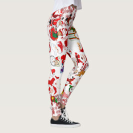 Colorful Christmas Santa Claus Moods Red Snowflake Leggings