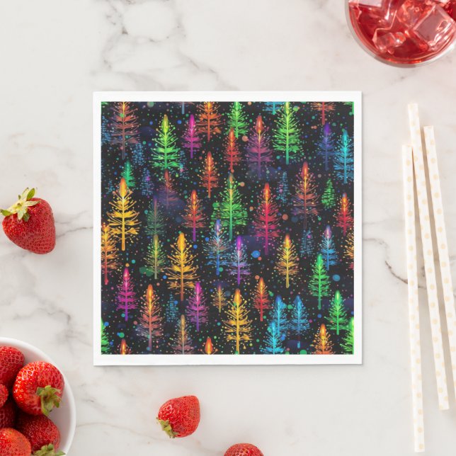 Colorful Christmas Tree Glow In Dark Forest Serviette (Beispiel)