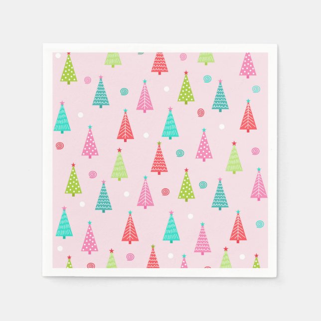 Colorful Christmas Tree Holiday Paper Napkin Serviette (Vorderseite)