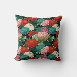 Colorful Chrysanthemum Flowers Botanical Patttern Kissen