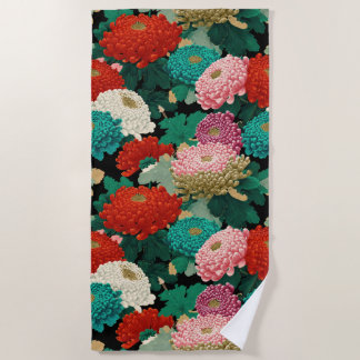 Colorful Chrysanthemums Vintage Floral Pattern Strandtuch