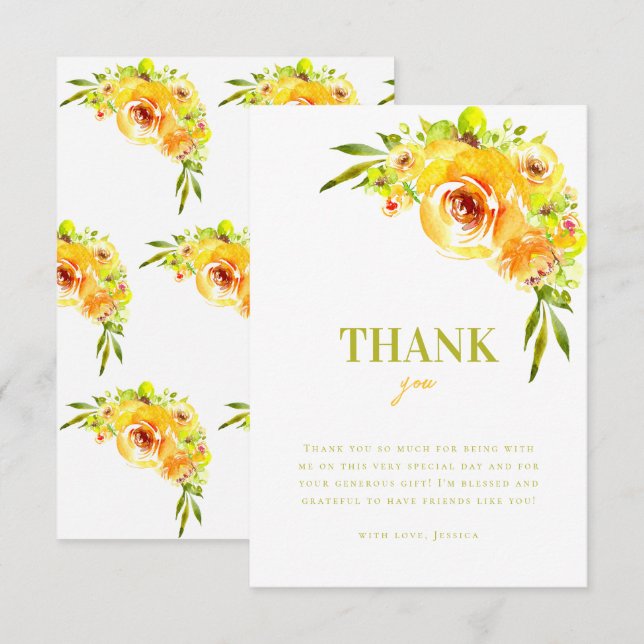 Colorful Citrus Green Yellow Floral Bridal Shower Dankeskarte (Vorne/Hinten)