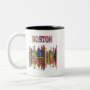 Colorful Cityscape of Boston Two-Tone Coffee Mug Zweifarbige Tasse