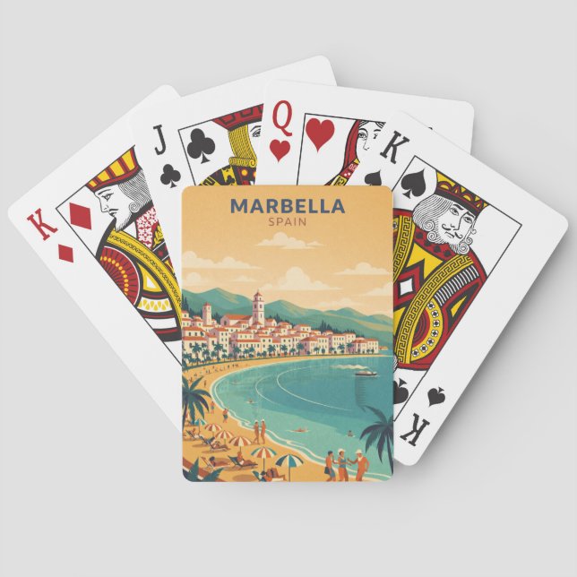 Colorful Classic Marbella Spain Travel Elegant Art Spielkarten (Rückseite)