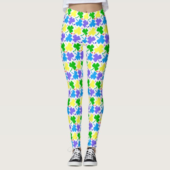 Colorful Clovers St. Patrick's Day Leggings (Vorderseite)