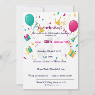 Colorful Confetti Balloons Fun 35th  Einladung