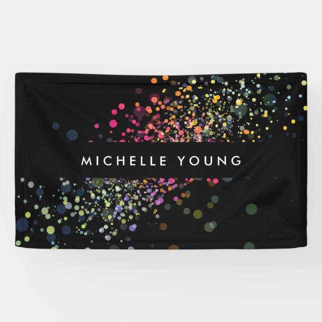 Colorful Confetti Bokeh "Black Modern II" Banner (Horizontal)