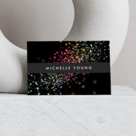 Colorful Confetti Bokeh "Black Modern" Visitenkarte