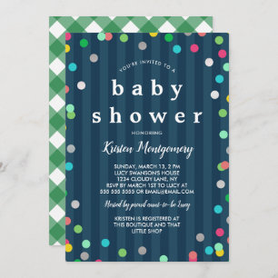 Colorful Confetti - Dark Blue Baby Dusche Einladung
