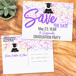 Colorful Confetti Graduation Party Save the Date A Ankündigungspostkarte