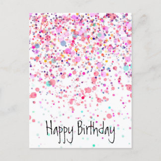 Colorful Confetti Happy Birthday Pink Postkarte