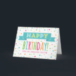 Colorful Confetti Sister Birthday Card Karte<br><div class="desc">Geburtstagskarte für Schwestern mit bunten Konfetti,  handgeschriebenem Retrotext und Vintagem Banner in hellblau,  orange,  gelb,  grün und heiß rosa.</div>