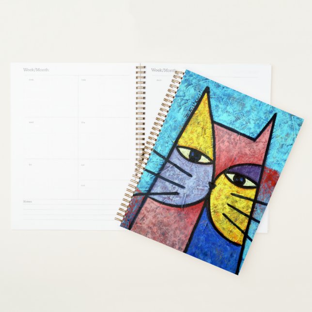 Colorful Contemporary Cubist Cat Art Notebook Planer (Anzeige)