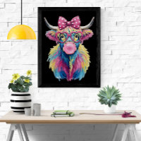 Colorful Coquette Highland Cow mit Brille & Bow