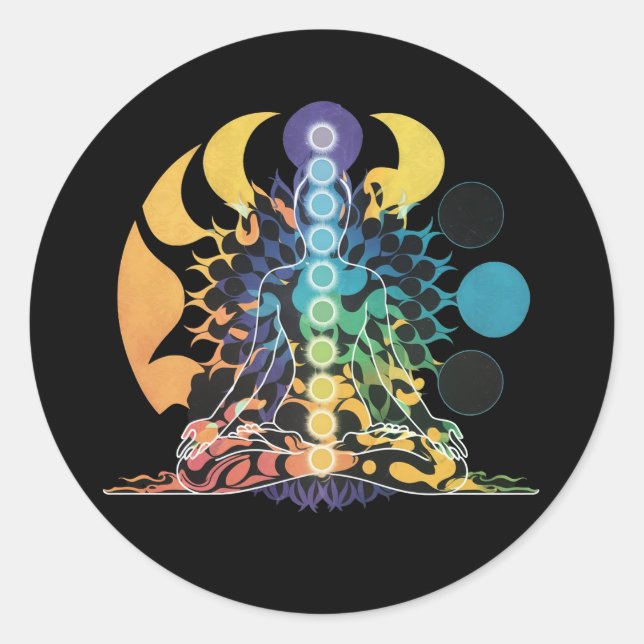 Colorful Cosmic Chakra Meditation Spiritual Energy Runder Aufkleber (Vorderseite)