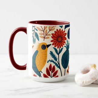 Colorful Cottagecore Floral Bird Pattern Tasse