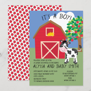 Colorful Cow Barnyard / Farm Boy Baby Show Einladung