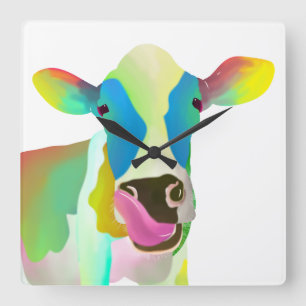 Colorful cow quadratische wanduhr