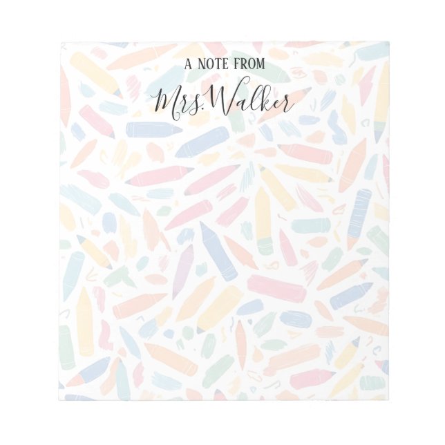 Colorful Crayon Pattern Art Teacher Notizblock (Vorderseite)