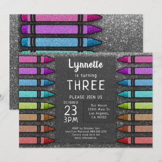 Colorful Crayon Rainbow Glitzer Einladung