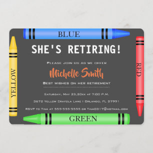 Colorful Crayon Teacher Retirement Einladung