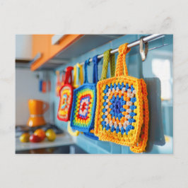 Colorful Crochet Pot Holders Made From Granny Squa Postkarte