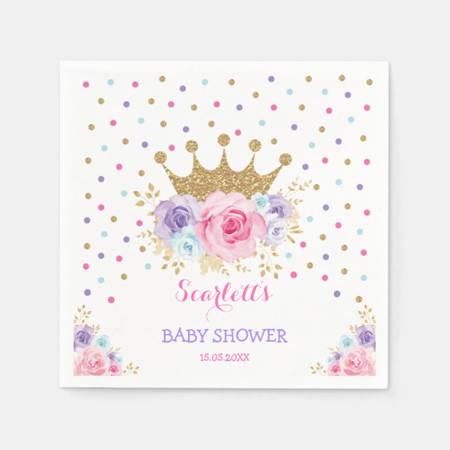 Colorful Crown Princess Royal Baby Shower Girl Serviette (Vorderseite)