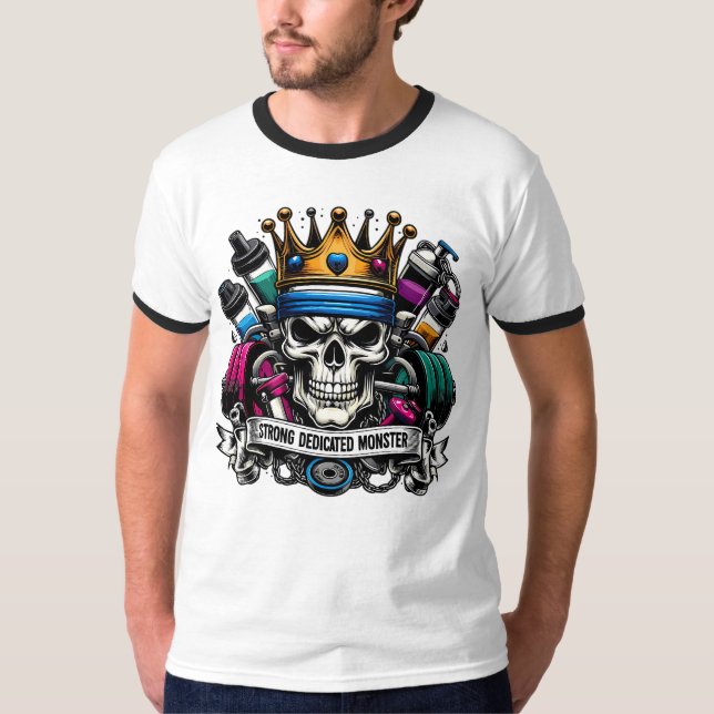 Colorful Crowned Gym Monster King Fitness Art T-Shirt (Vorderseite)