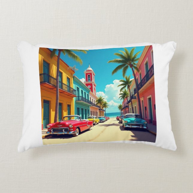 Colorful Cuban Street with Classic Cars  Dekokissen (Vorderseite)