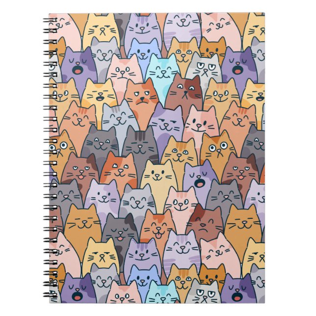 Colorful Cute Cat Crowd Pattern Whimsical Cat Face Notizblock (Vorderseite)