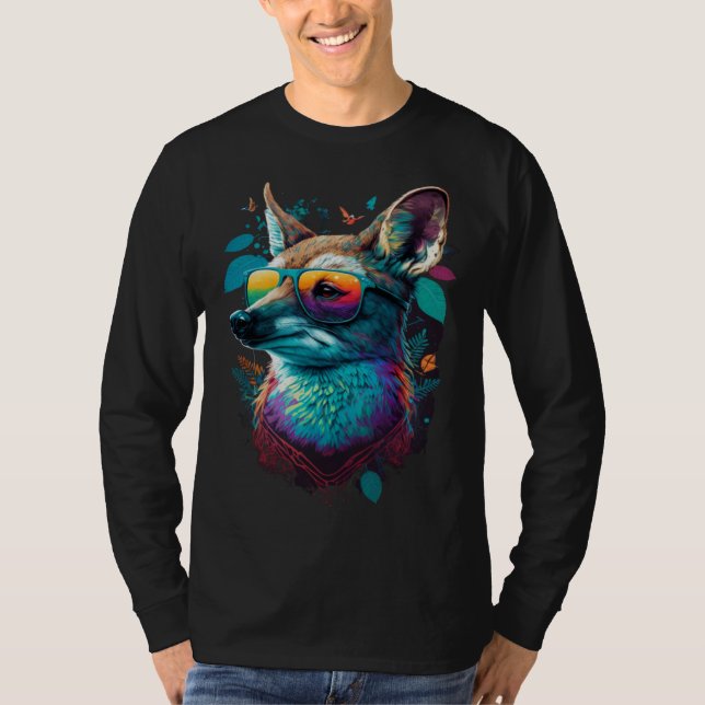 Colorful Cute Fox with Sunglasses Animal T-Shirt (Vorderseite)