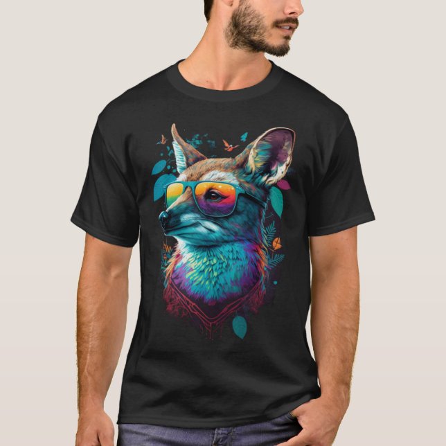 Colorful Cute Fox with Sunglasses Animal T-Shirt (Vorderseite)
