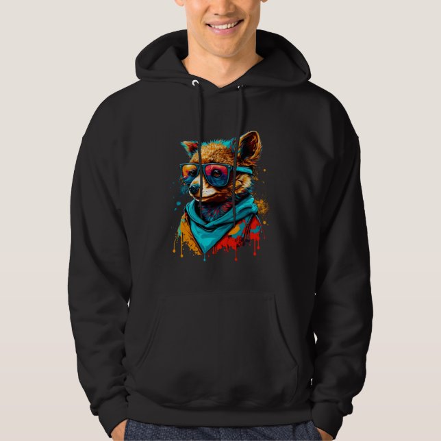 Colorful Cute Raccoon with Sunglasses Animal Hoodie (Vorderseite)