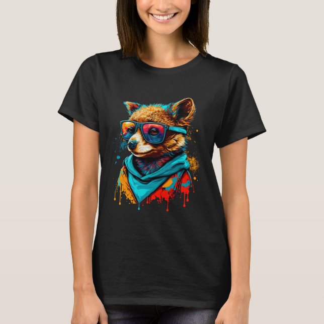Colorful Cute Raccoon with Sunglasses Animal T-Shirt (Vorderseite)