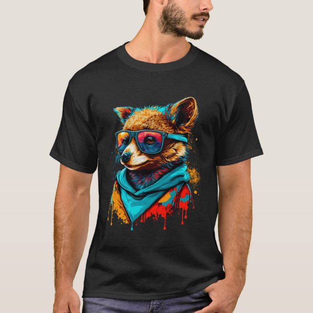 Colorful Cute Raccoon with Sunglasses Animal T-Shirt (Vorderseite)