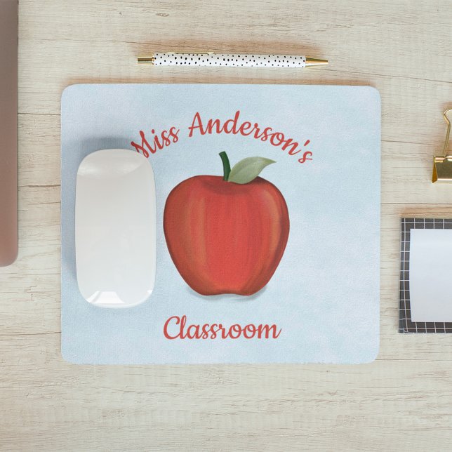 Colorful Cute Teachers Apple Ordroom Mousepad (Red apple teacher mousepad)